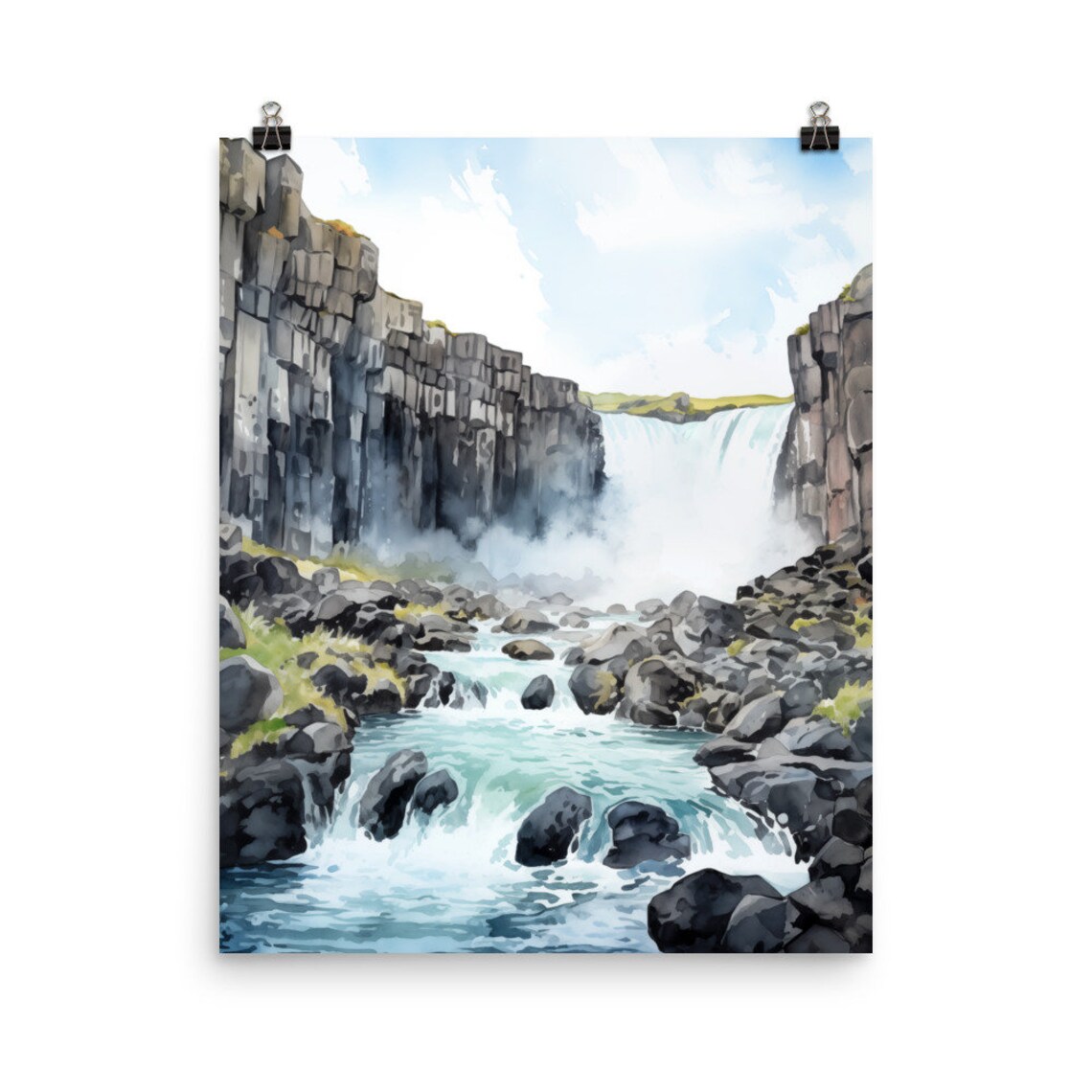 Thingvellir Watercolor Art Print, Iceland Landscape