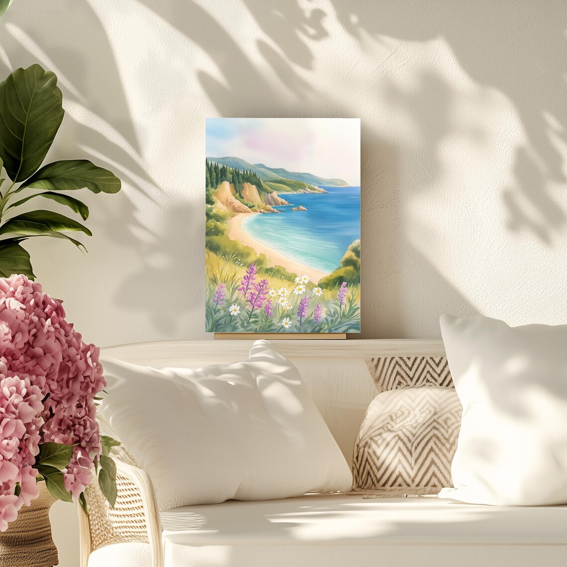 Skyros Greece Watercolor Coastal Beach Wildflower Art Poster