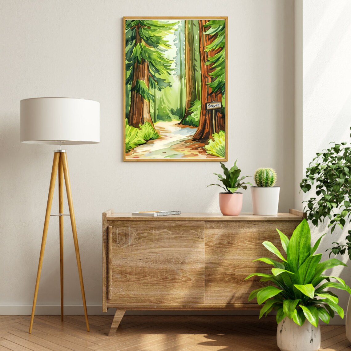 Sequoia National Park Redwood Forest Trail Watercolor Poster - Image 2
