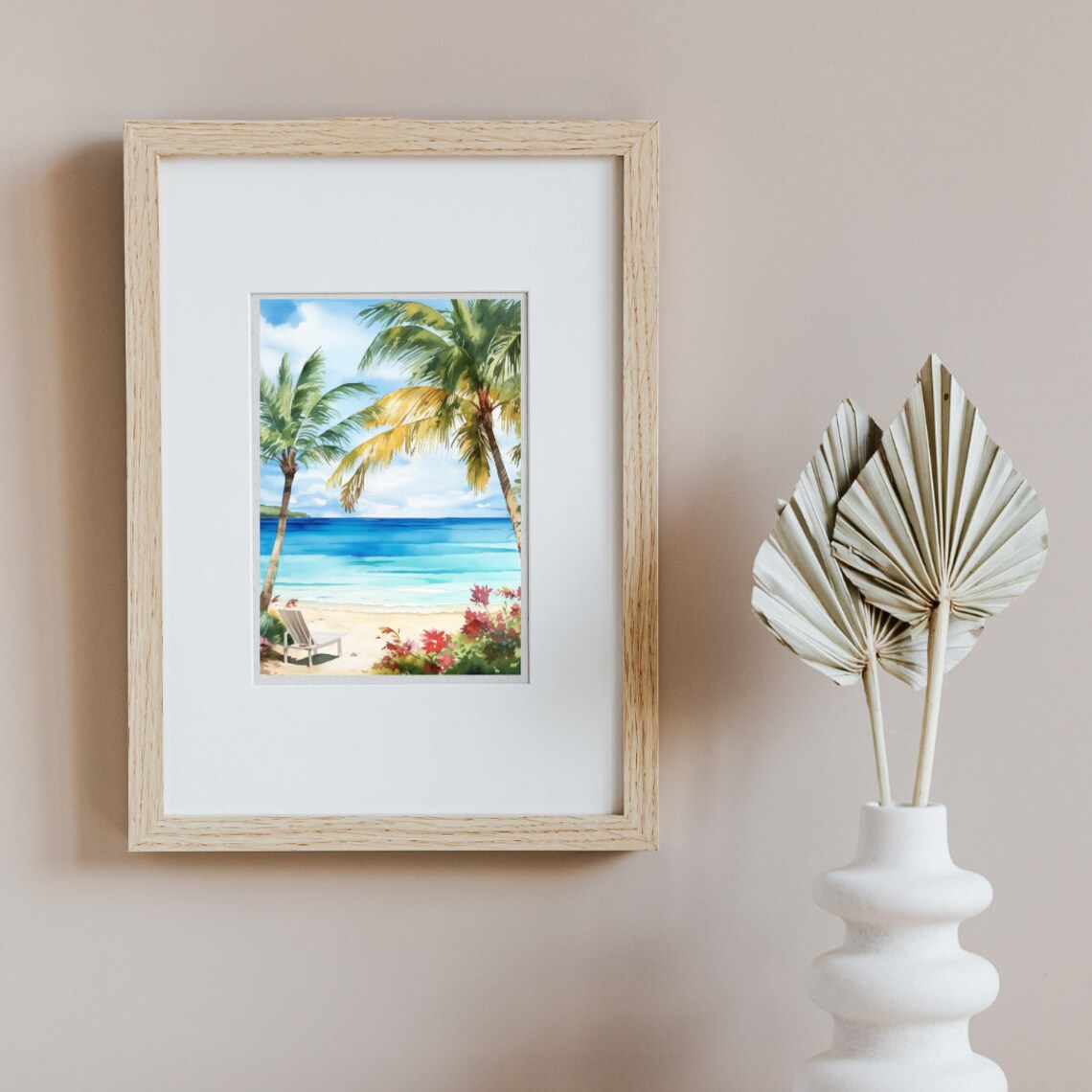 Jamaica Turquoise Beach With Palms Lounge Chair Tropical Poster - Image 2