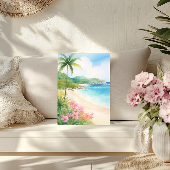 Trunk Bay St John Watercolor Print Caribbean Island Wall Art Tropical Beach Home Decor Seaside Poster Seascape Artwork Paradise