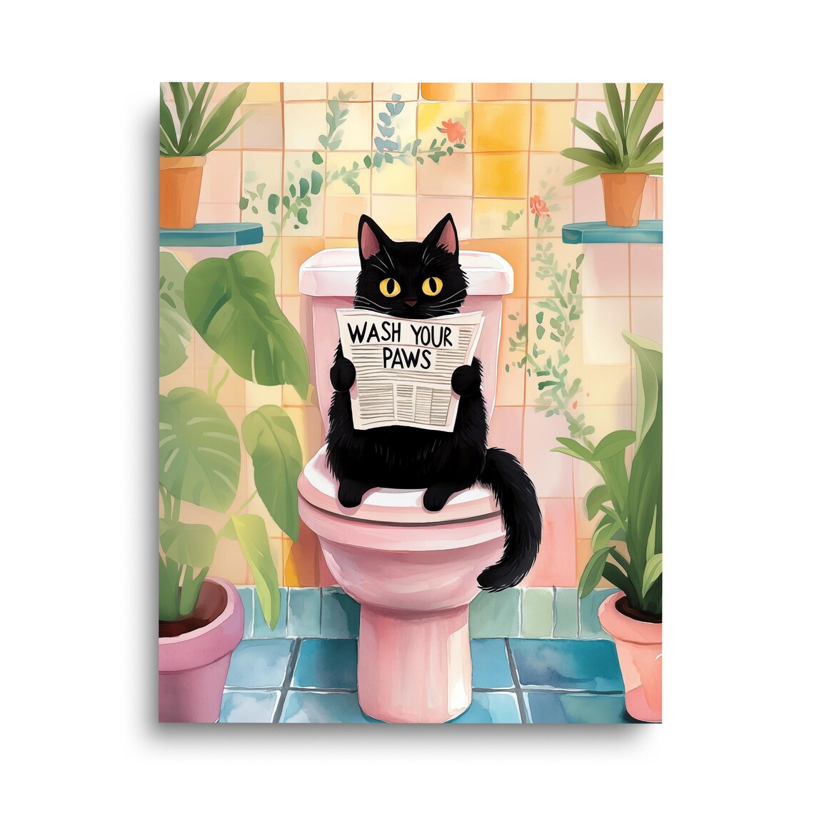 Wash Your Paws Black Cat Nursery Poster Print