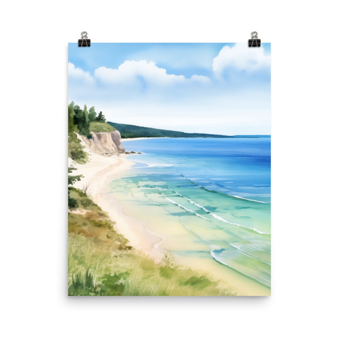 Sleeping Bear Dunes Watercolor Art Print, Michigan