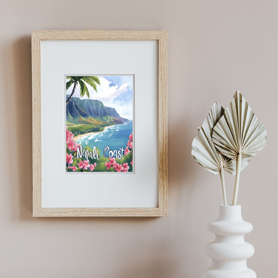 Napali Coast Kauai Green Cliffs Hibiscus Bloom Travel Poster - Image 2