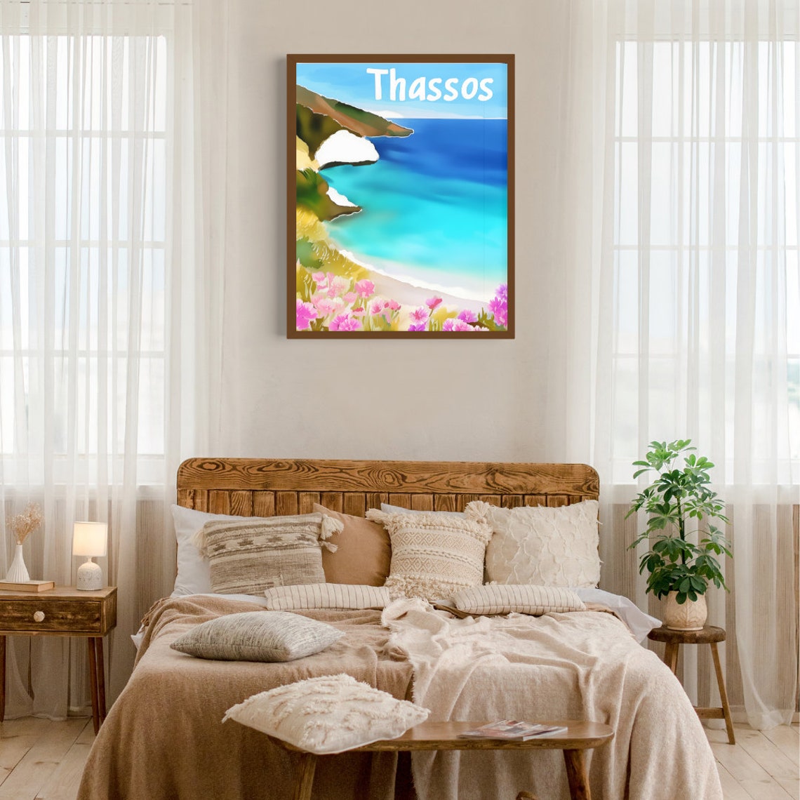 Thassos Turquoise Cove Between Cliffs Watercolor Travel Poster - Image 3