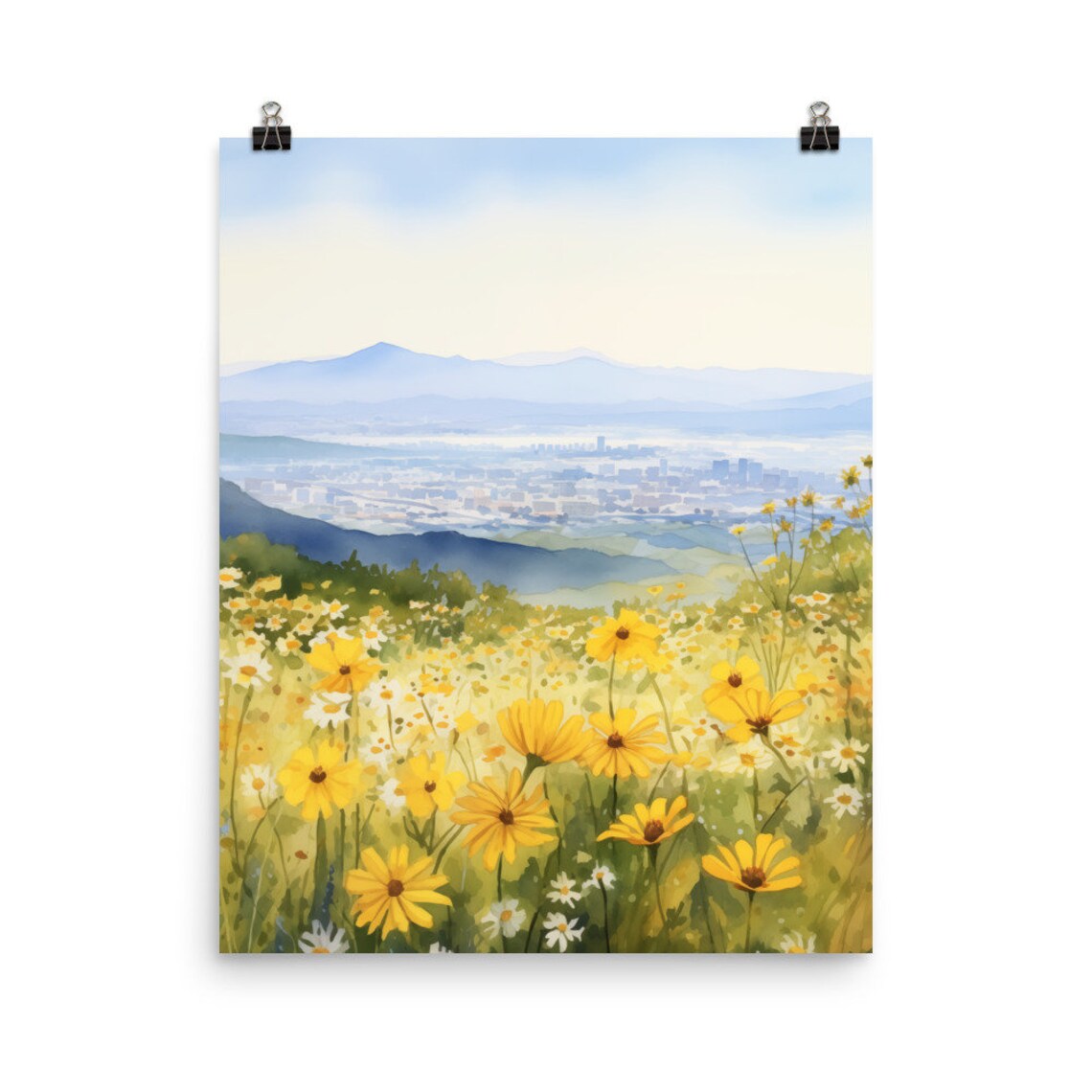 Yellow Wildflower Field Over Los Angeles Basin Skyline Poster
