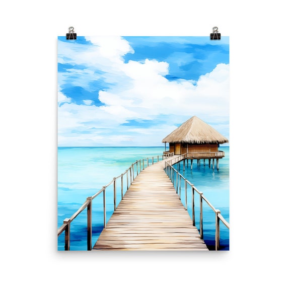 Fiji Watercolor Print Tropical Island Decor Pacific Ocean Art Oceania Seascape Gift Bungalow Coastal Turquoise Water