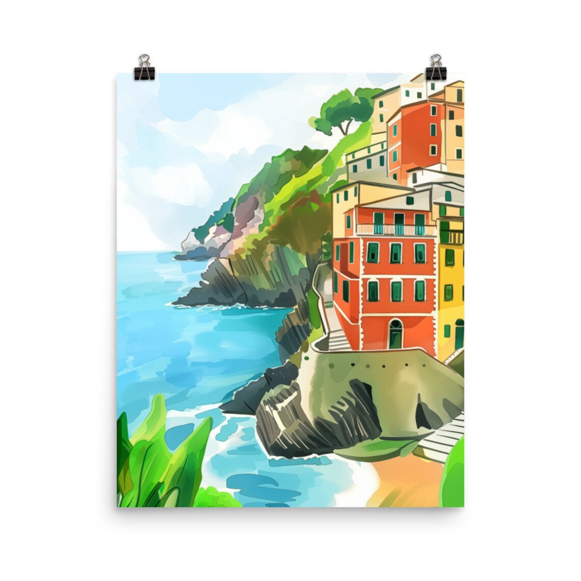 Riomaggiore Colorful Cliff Houses Over the Sea Travel Poster
