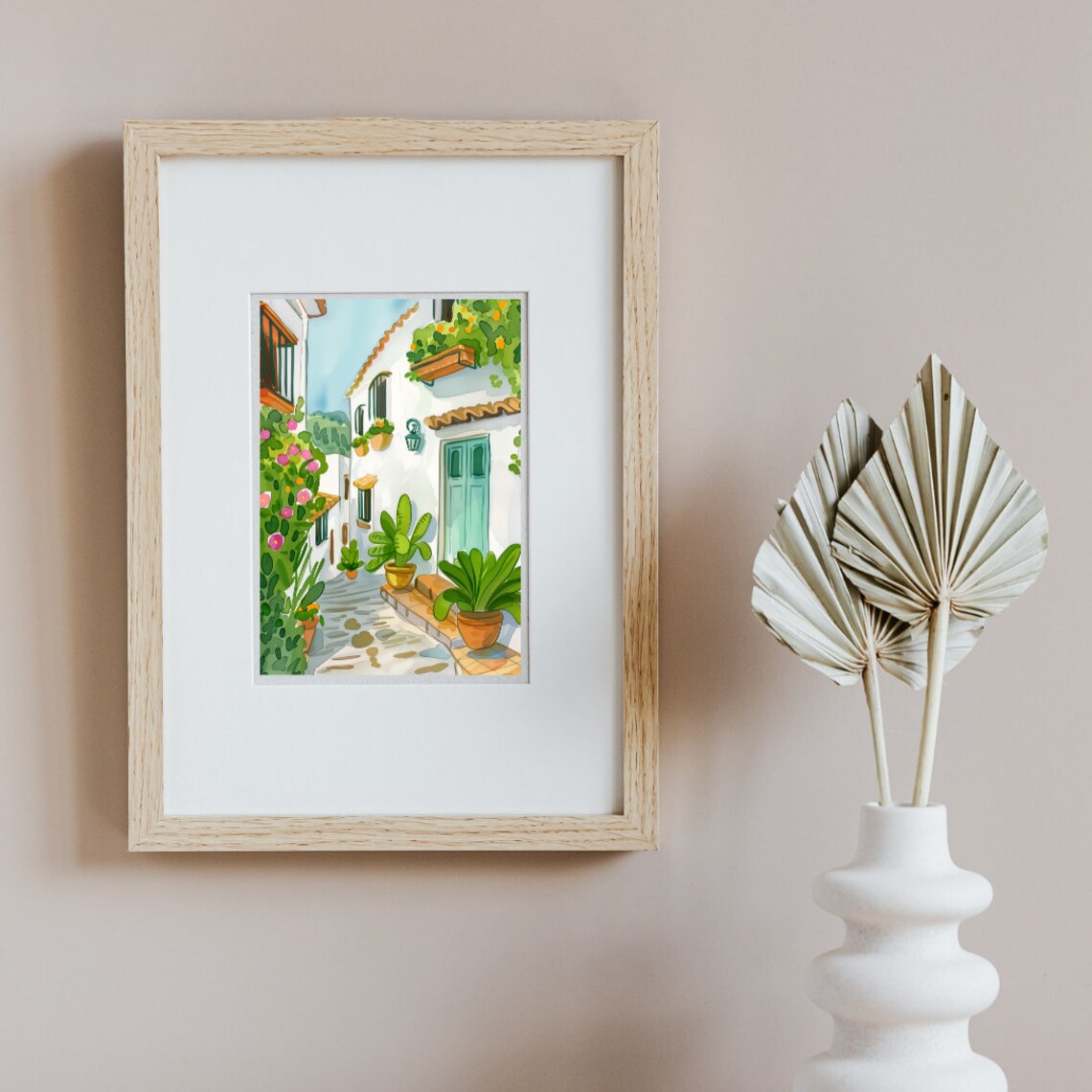 Frigiliana White Alleyway Green Door Potted Plants Scenic Poster - Image 2