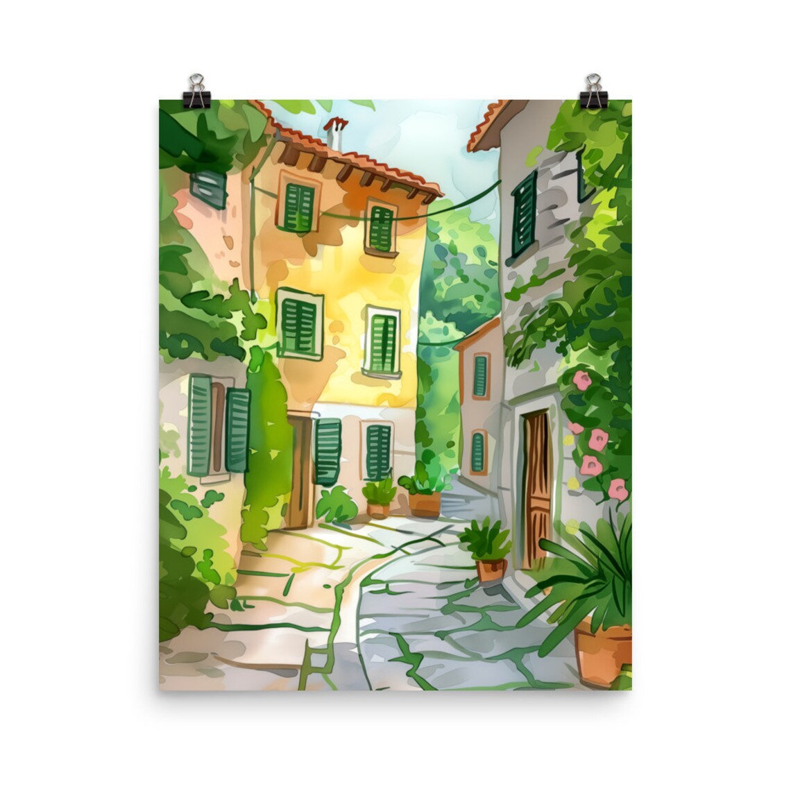 Porec Old Town Street With Yellow Houses And Green Shutters Poster