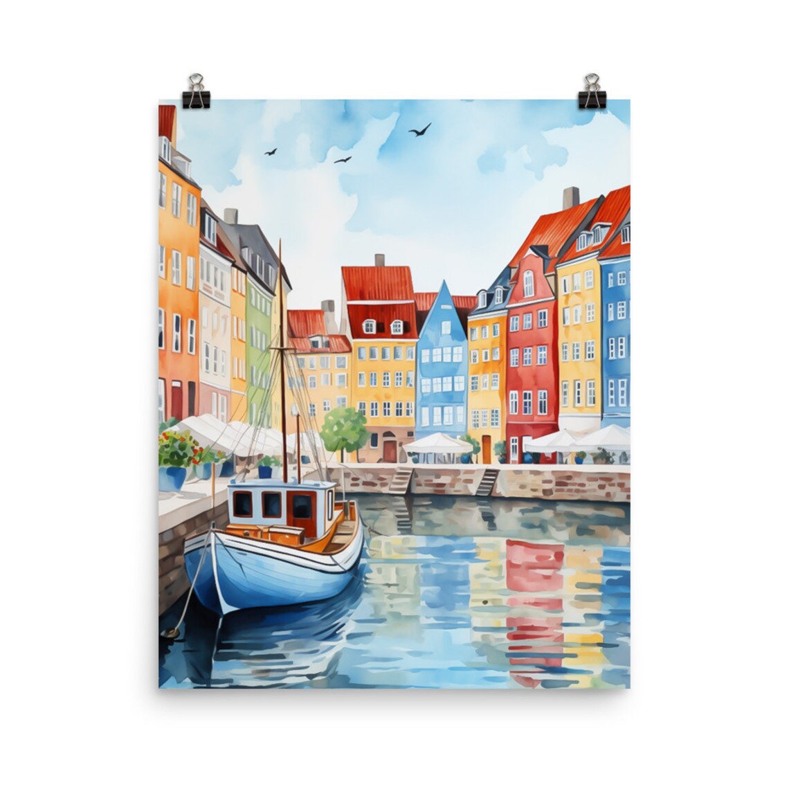 Copenhagen Watercolor Travel Poster, Denmark City