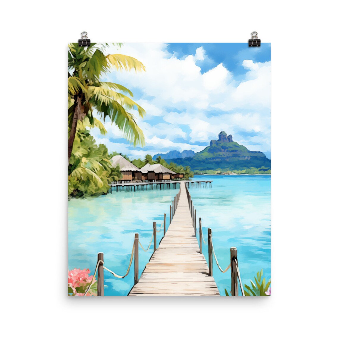 Bora Watercolor Print, French Polynesia Travel Poster