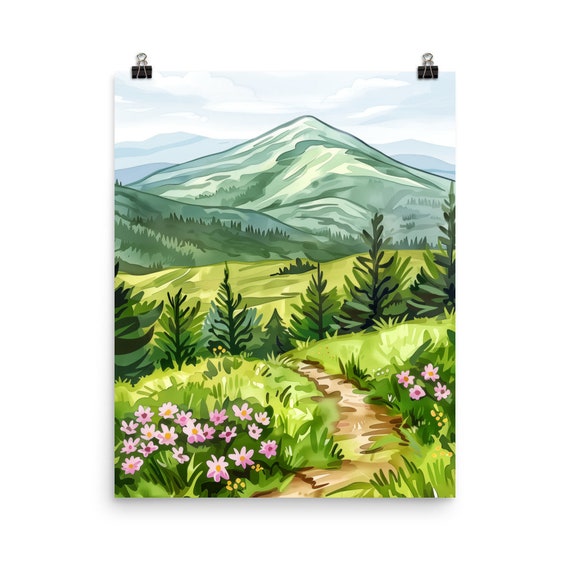 Roan Mountain Watercolor Print, North Carolina Travel Poster
