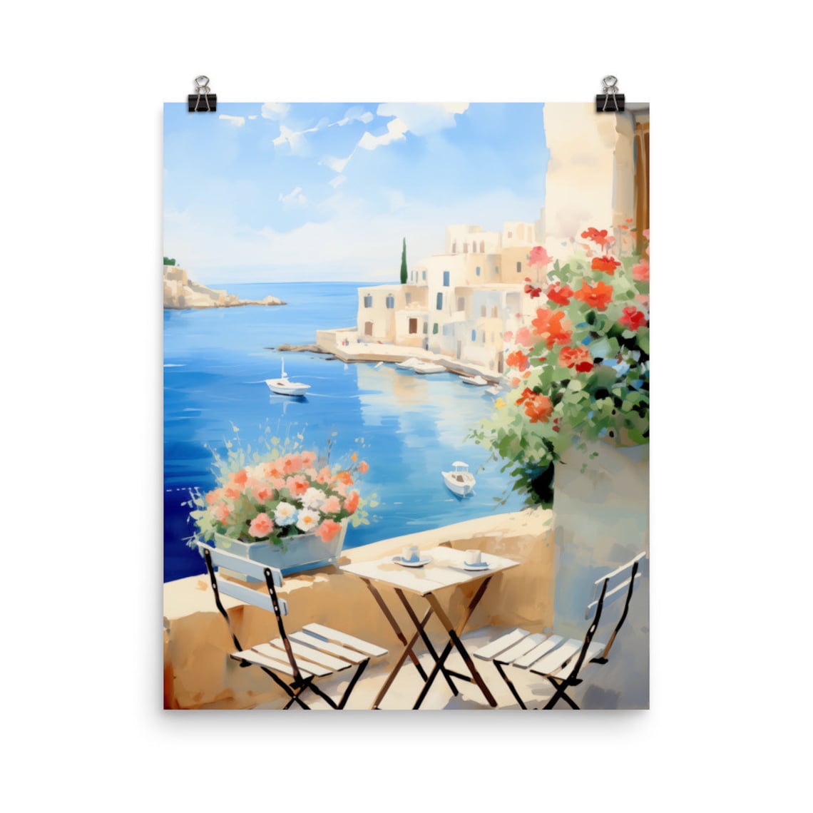 Puglia Watercolor Travel Poster, Italy Coastline