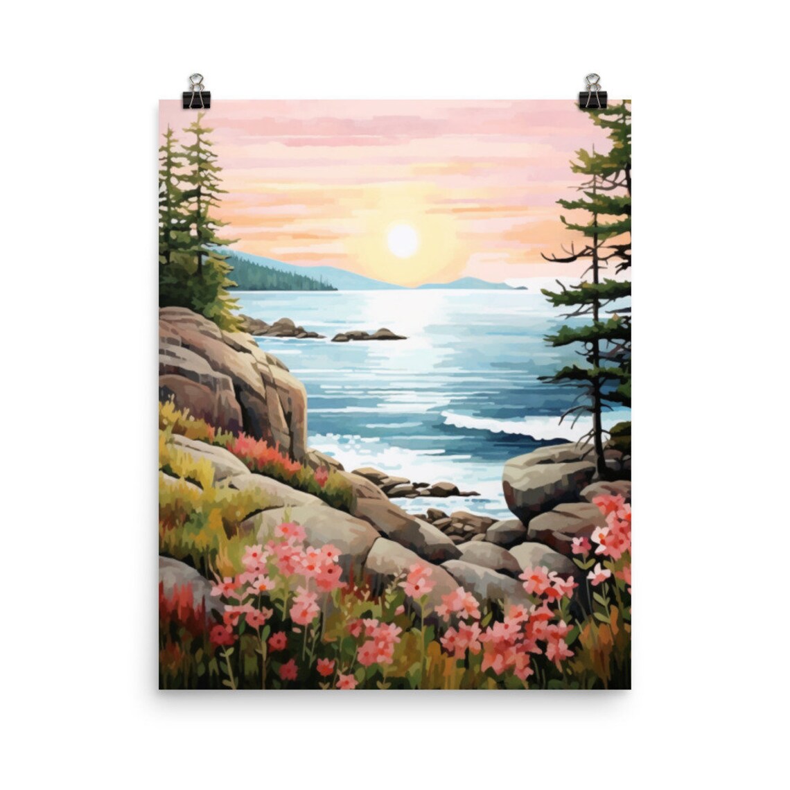 Acadia National Park Watercolor Art Print, Maine
