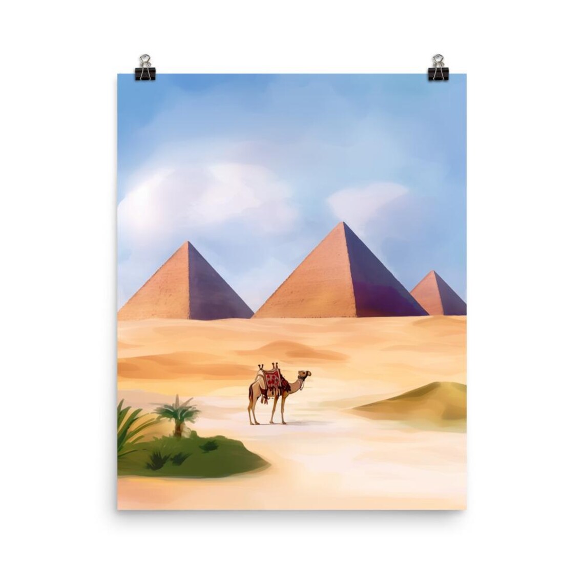 Great Pyramids of Giza Egypt Camel Desert Watercolor Poster for Travelers