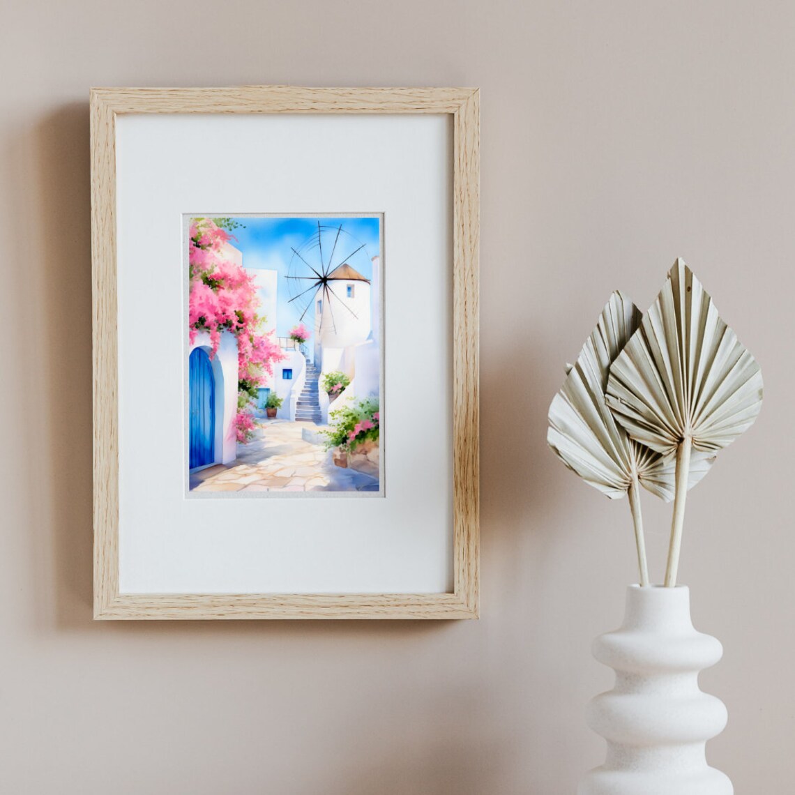 Mykonos Windmills Watercolor Travel Poster, Greece - Image 2