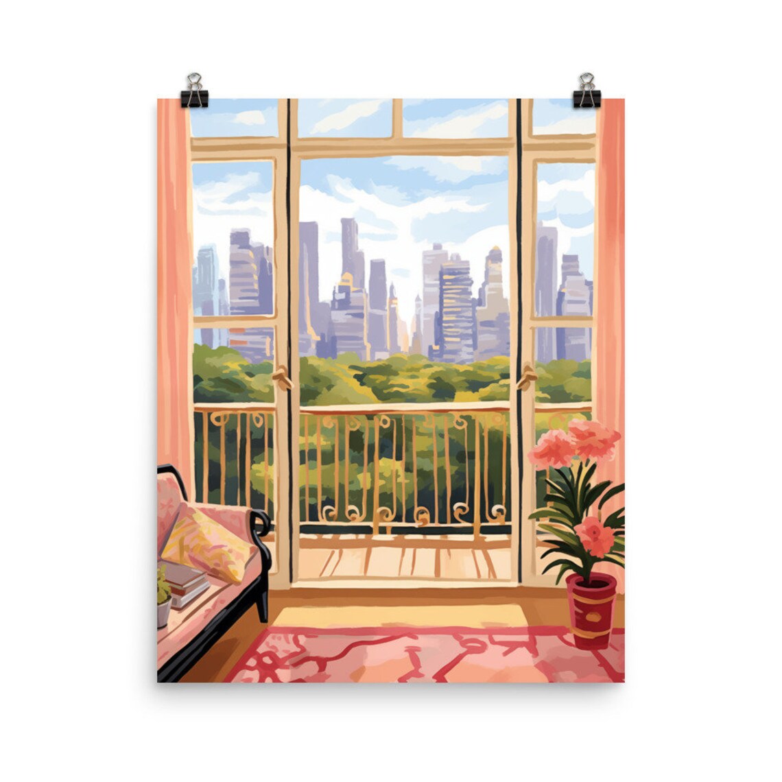 Retro NYC Apartment Watercolor Art Print