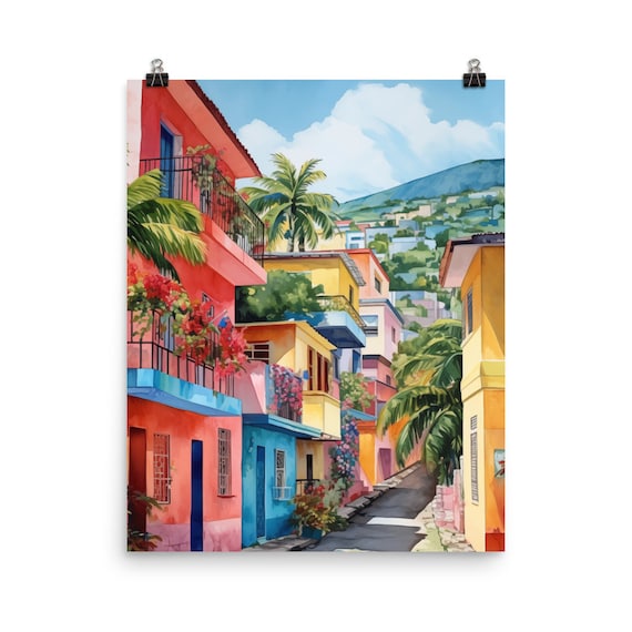 Portauprince Watercolor Print, Caribbean Travel Poster