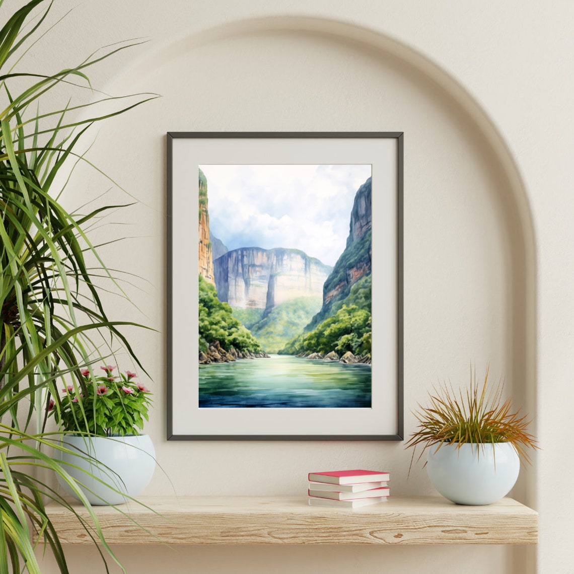 Wide River Through Towering Green Canyon Cliffs Mexico Poster - Image 3