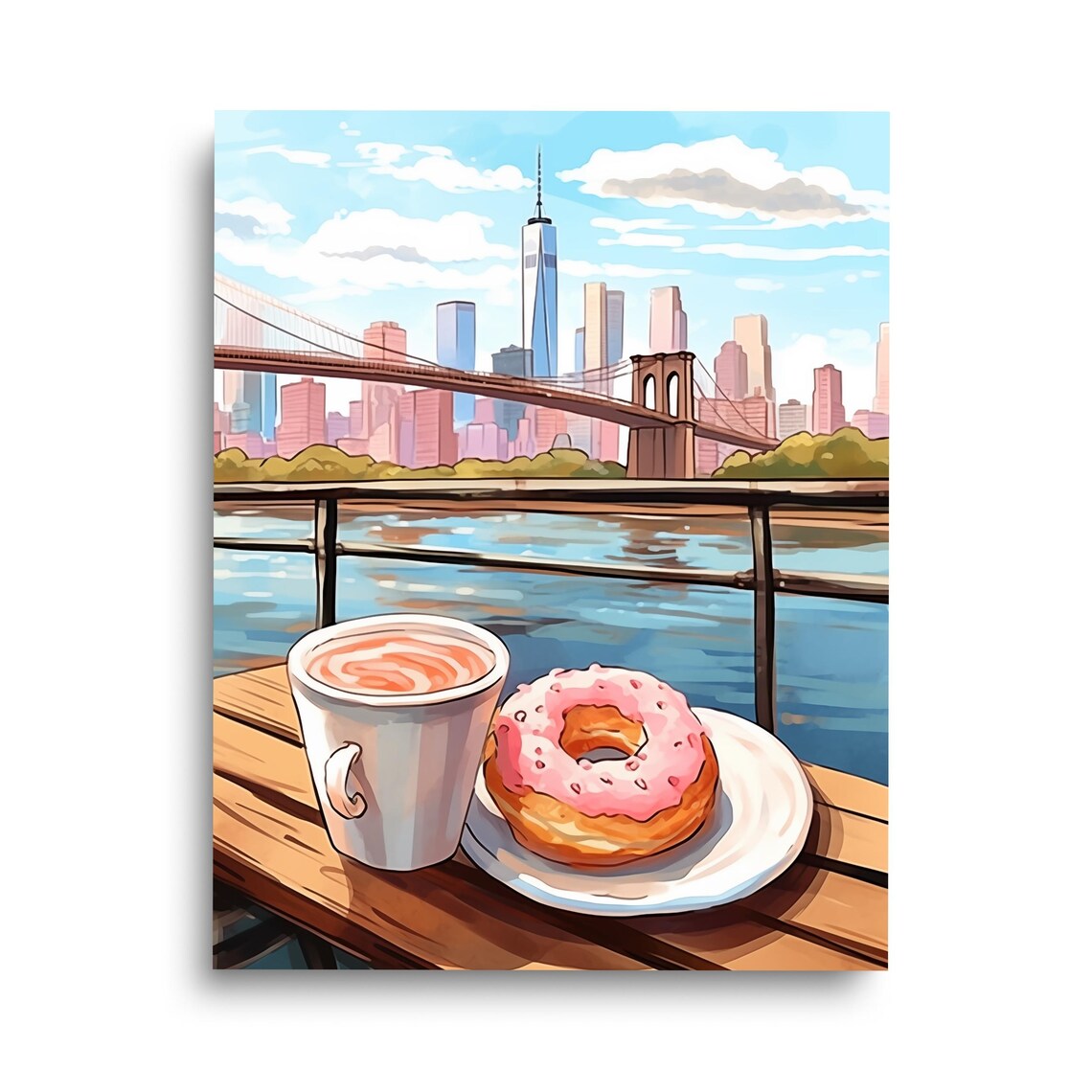 Brooklyn Bridge Watercolor Print, New York Skyline