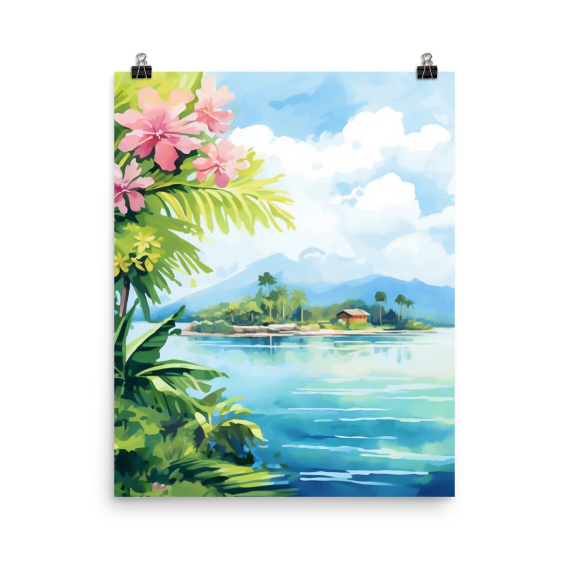 Belize Watercolor Travel Poster, Caribbean Seaside