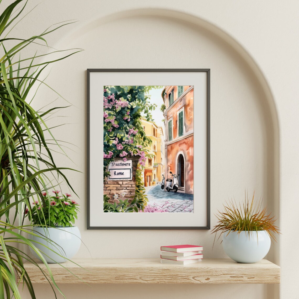 Trastevere Watercolor Art Print, Rome Travel Poster - Image 3