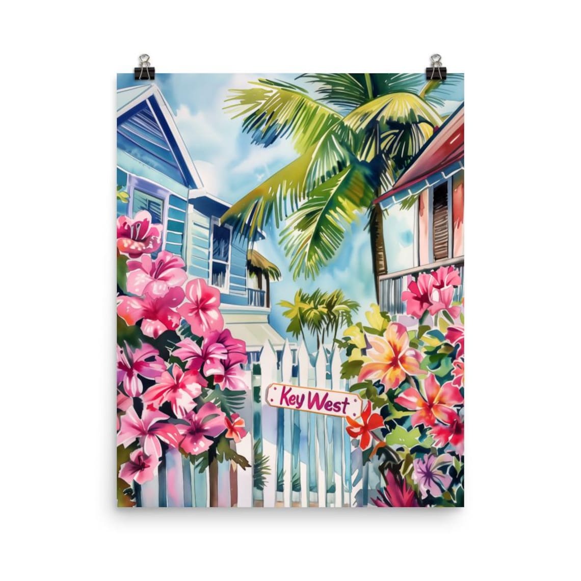 Key West Watercolor Travel Poster, Florida Keys