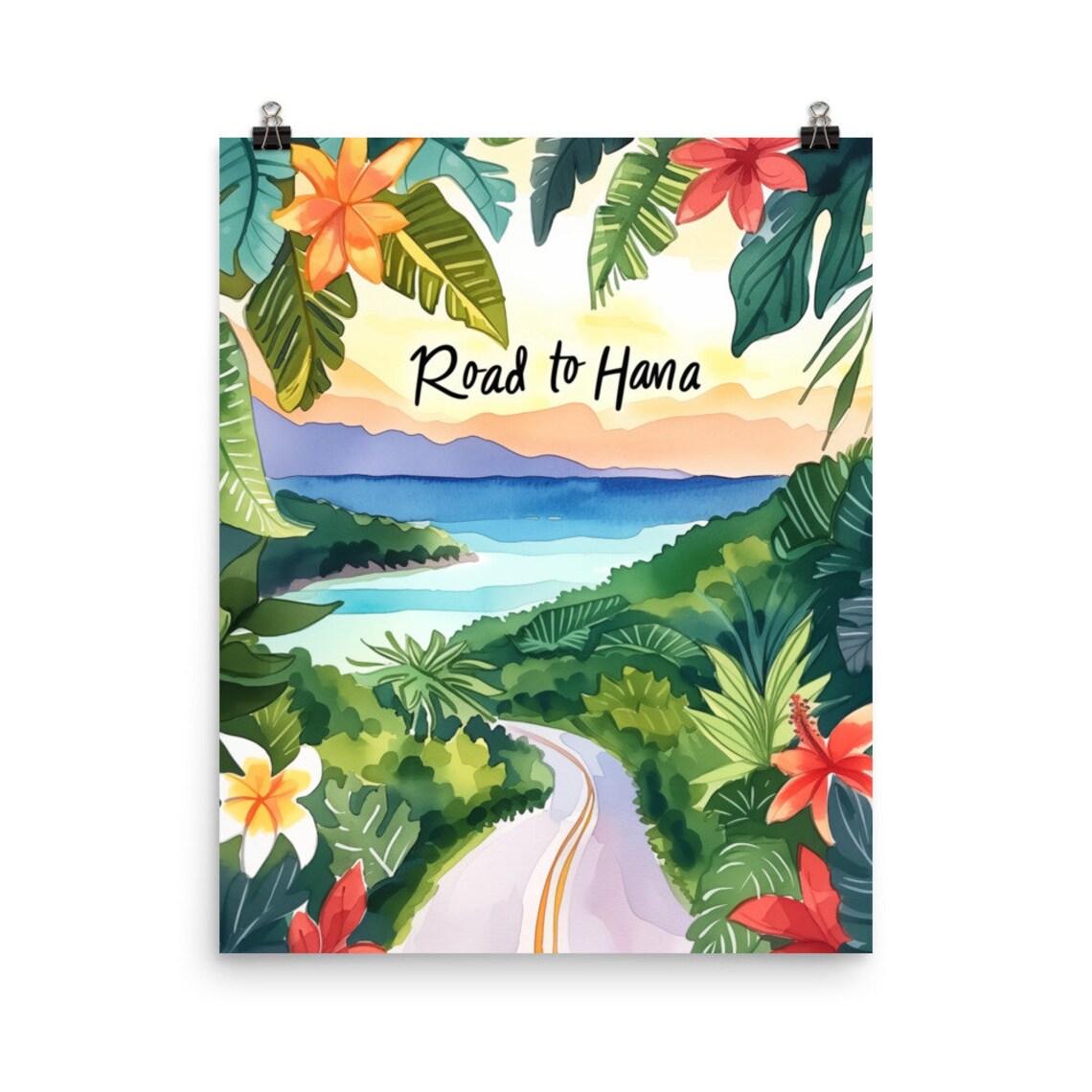 Road To Hana Watercolor Print, Maui Travel Poster