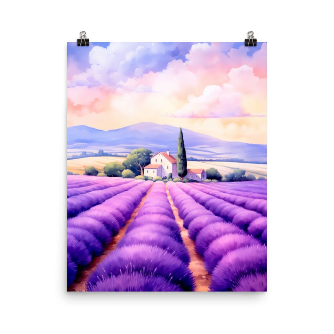 Lavender Fields Watercolor Print, Provence Travel Poster