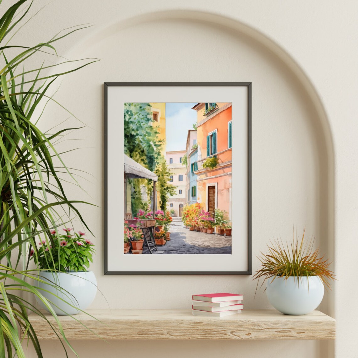 Trastevere Watercolor Travel Poster, Rome Old Town, Italy - Image 2