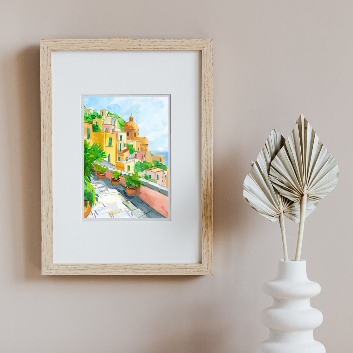 Corricella Procida Hillside Village Dome Church Watercolor Poster - Image 2