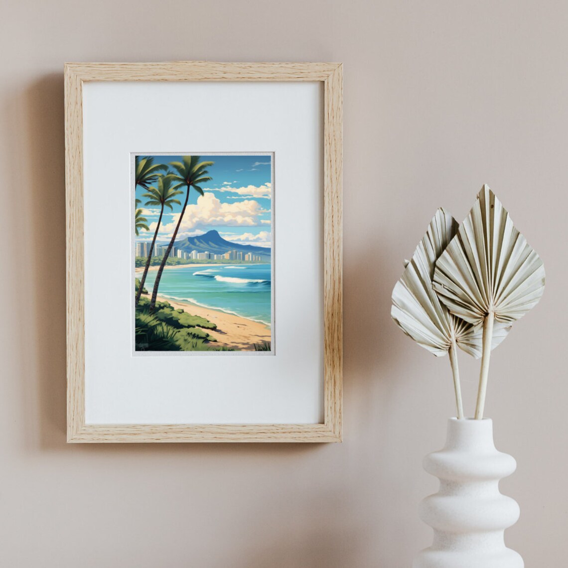 Honolulu Watercolor Travel Poster, Hawaii Beachfront - Image 2