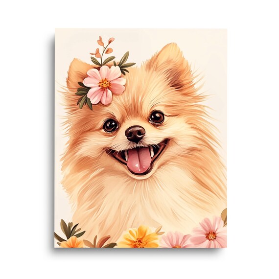 Pomeranian Watercolor Print Floral Dog Wall Art Girly Dogs Poster Puppy Artwork Pet Nursery Decor Doggo Pupper Lover Gift