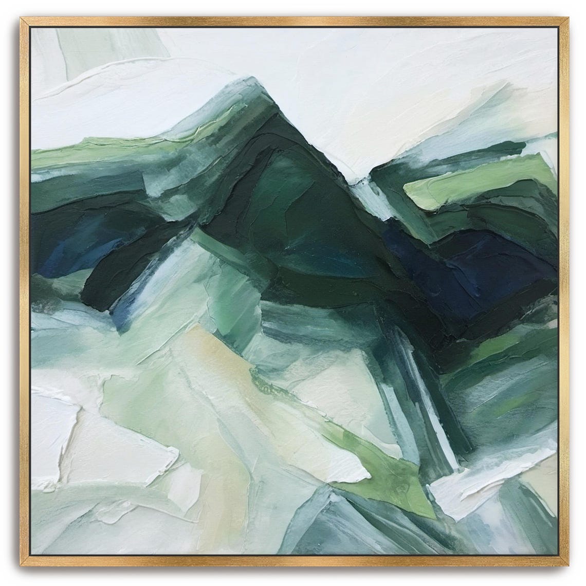 Hand Painted Abstract Acrylic Painting Large Artwork Wall Art Pastel Light Green Deep Dark White Beige Textured Framed Wall Decor - Image 5