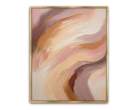 Hand Painted Abstract Acrylic Painting Large Artwork Modern Wall Art Brown Tan Beige Pink Neutral Textured Framed Wall Decor Cocoa