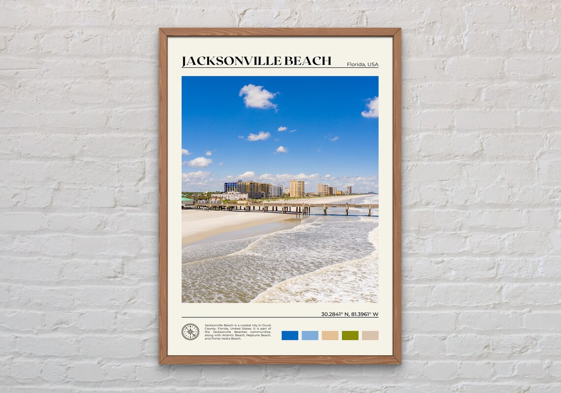 Jacksonville Beach Florida Pier Surf Sand Travel Photo Poster
