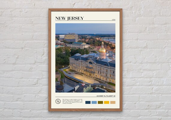 New Jersey USA Trenton Gold Dome Statehouse Dusk Travel Poster