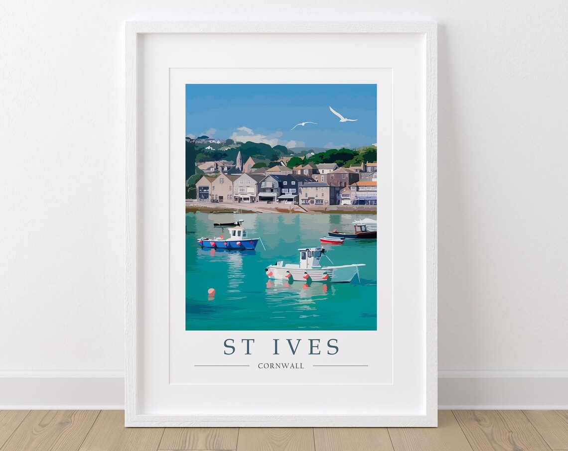 St Ives Harbour Cornwall Travel Poster, Cornish Holiday