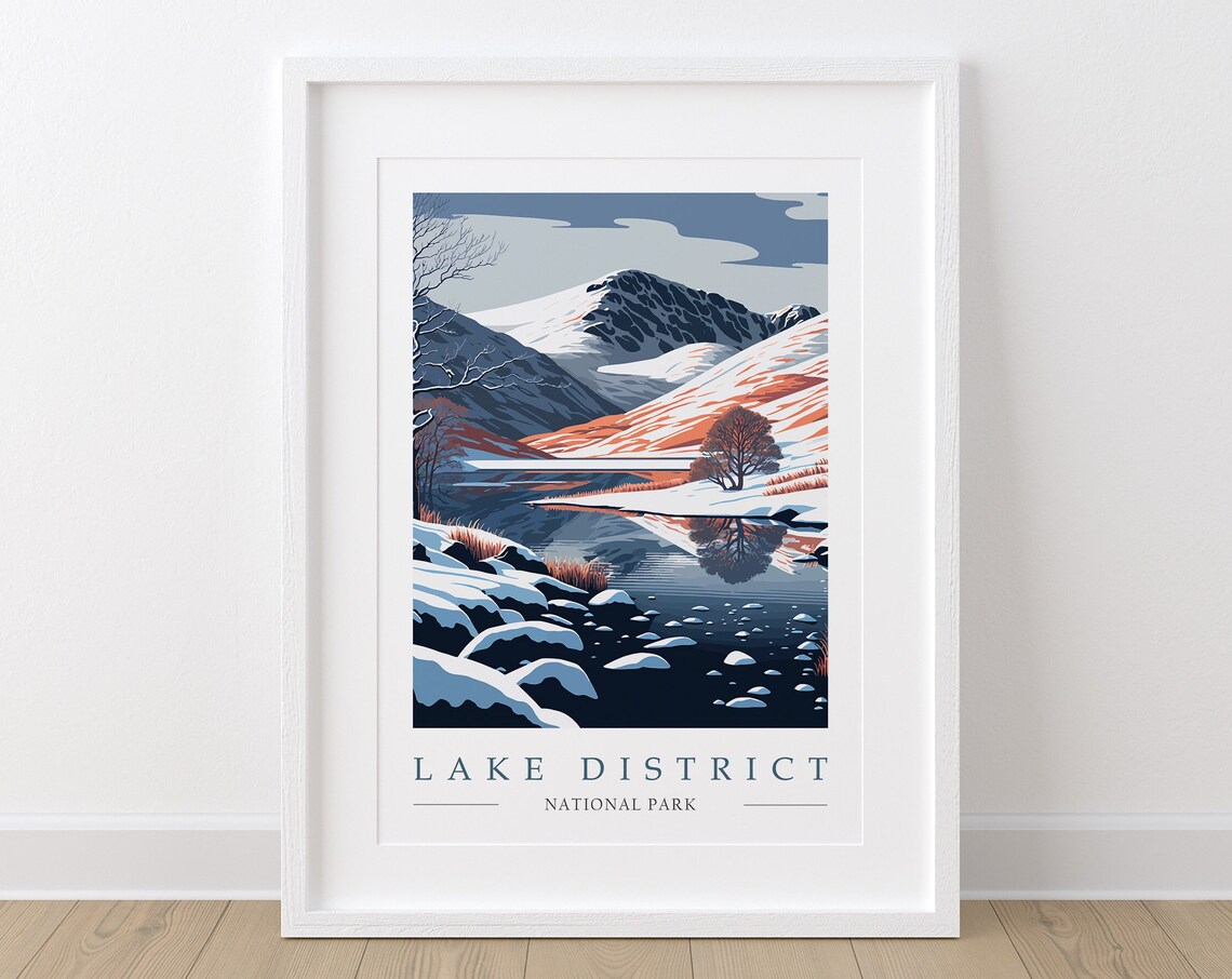 Lake District National Park Winter Snowy Mountain Lake Poster