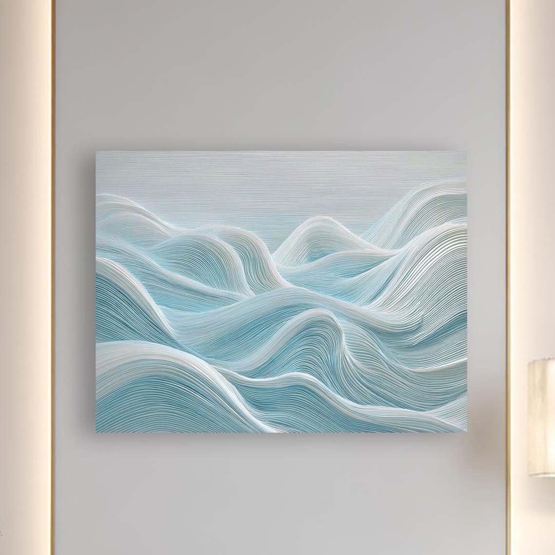 Flow Of Calm Minimal Flowing Line Art Serene Blue Waves Poster