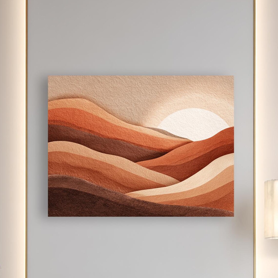 Sunset Over Terracotta Hills Abstract Landscape Canvas Wall Art Modern Desert Inspired Decor