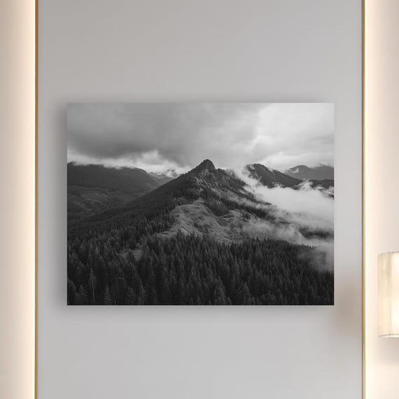 Misty Mountain Majesty Black White Landscape Canvas Wall Art Dramatic Nature Home Decor