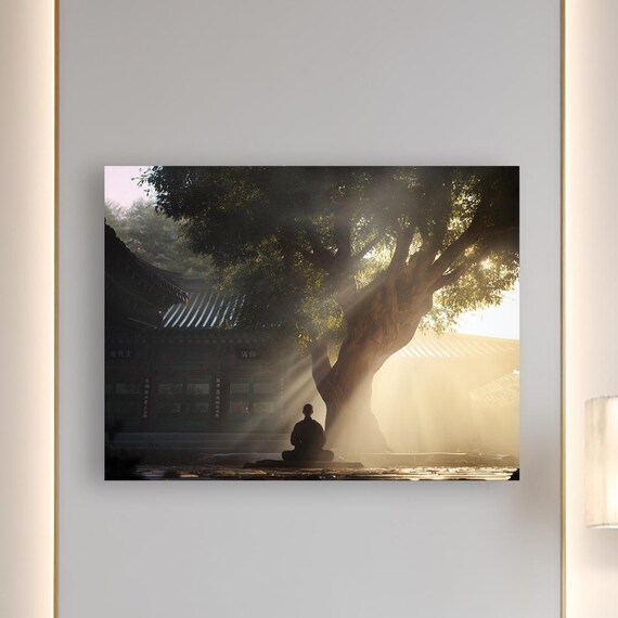 Zen Sunrise Meditation Canvas Wall Art Peaceful Asian Inspired Decor