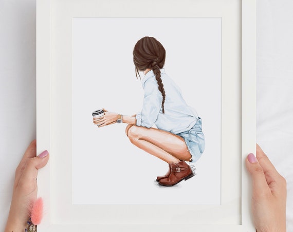 Coffee Girl Fashion Illustration Coffee Lover Print Art Coffee Girl With Coffee Coffee Poster