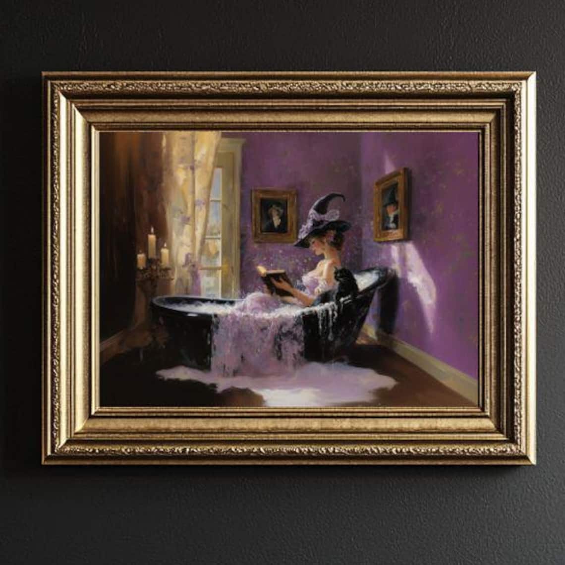 Witch Reading in Bathtub, Witchy Bathroom Art Print - Image 7