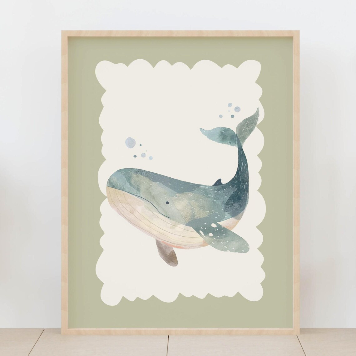 Calm Sweet Baby Whale Watercolor Ocean Nursery Room Wall Art