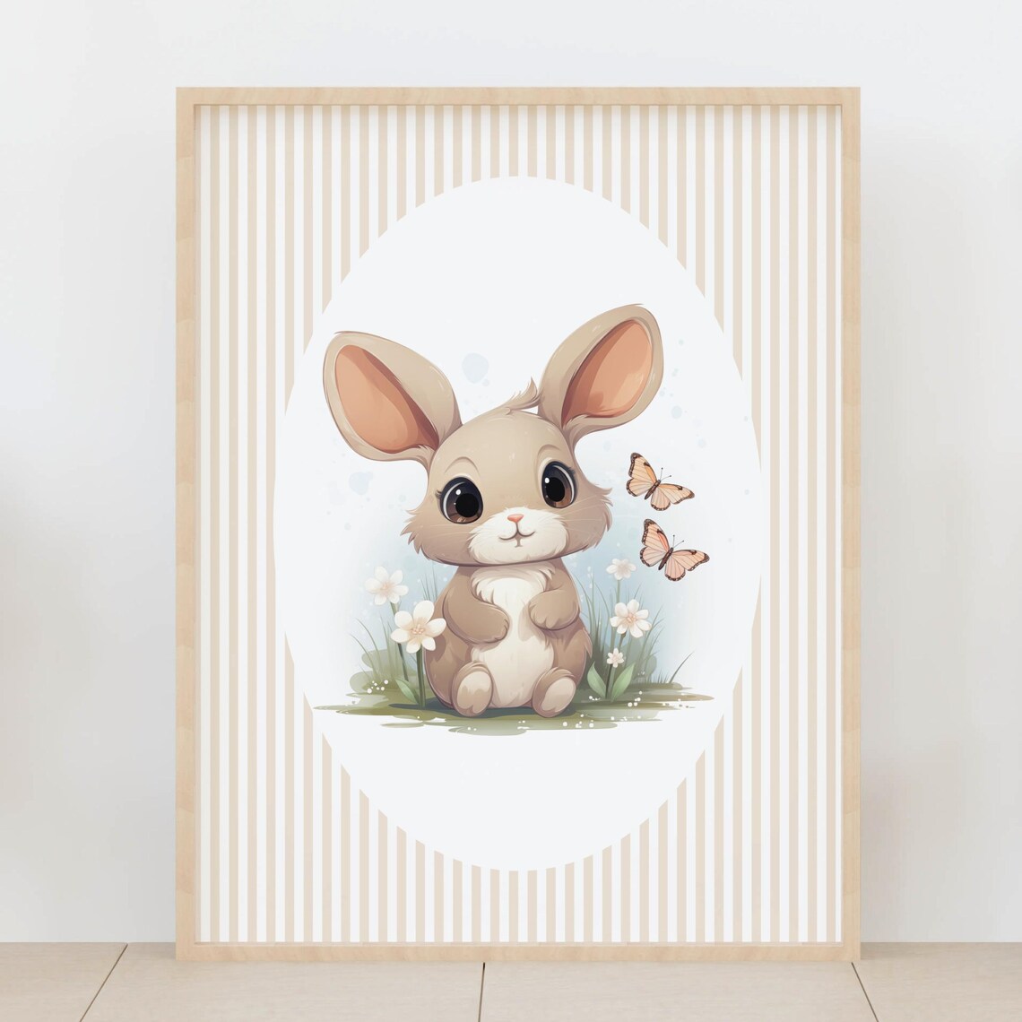 Cute Baby Bunny With Butterflies And Daisies Nursery Animal Poster