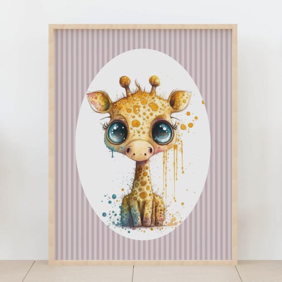 Giraffe Nursery Wall Art Neutral Stripes Baby Room Dcor Cute Safari Animal Kids Poster Shower Gifts