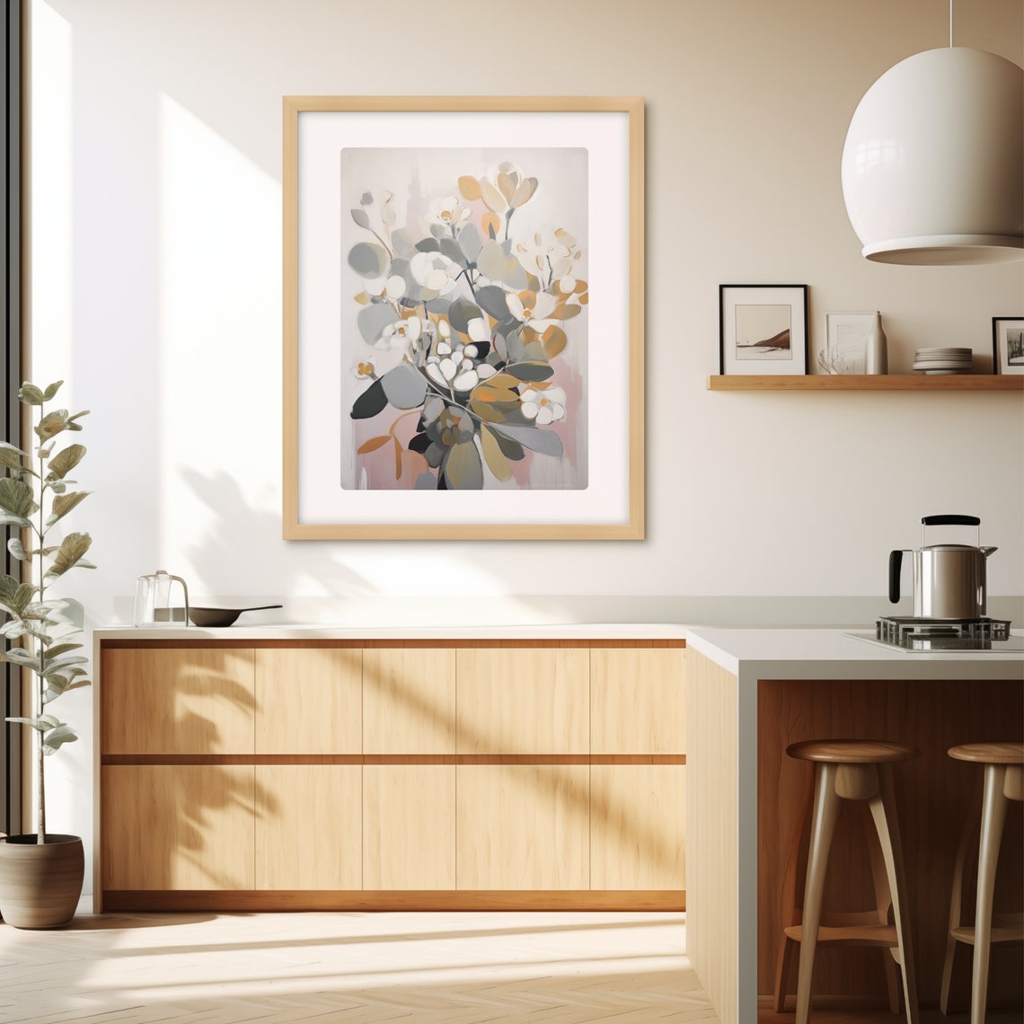 Neutral Botanical Eucalyptus Bouquet in Gray and Cream Poster - Image 3
